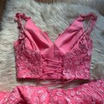 Mori Lee  Bright Pink 2 Piece Floral Sparkly Lace Up Prom Gown Photo 11