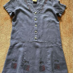 Vintage Blue Cactus Linen Dress Made in USA Boho Painted Print Drop Waist M/L Purple Size M Photo 0