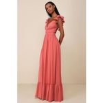Lulus NWT  Soiree Celebration Rusty Rose Ruffled Lace-Up Maxi Dress Bridesmaid S Photo 6