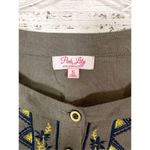 Pink Lily  Women's Embroidered Henley Flowy Boho Blouse Olive Green Size Small Photo 6