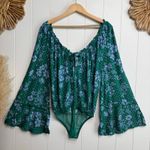 Free People bodysuit floral ruffled long sleeve bell sleeve polka dot chiffon XS Photo 4