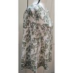 Thalia Sodi MAX STUDIO Womens size M Green/White Floral Long BOHO Peasant Sleeve Top Blouse Photo 1
