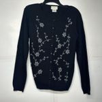 Jaclyn Smith Women’s  Cardigan Sweater Size S Black Floral Embroidered Photo 0