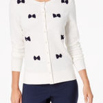 Charter Club Women Knit Cardigan Navy Bow Pearl Button Preppy Feminine White M Photo 0