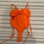 Haloon Womens Ruched Spaghetti Strap Cutout High Leg One Piece Swimsuit Swimwear Orange Size L Photo 4