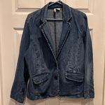 st. john's bay  Women's Denim Blazer Jacket Blue 1X Cotton Stretch Fitted Cottage Photo 0
