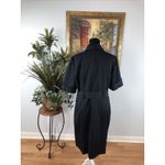 Sandra Darren  Dress 16 Navy Blue Pinstripes Button Closure Collared Short Sleeve Photo 4