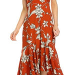 Taylor NWT Floral Halter Midi Dress Flower Print Sleeveless Summer 14‎ Orange Photo 0