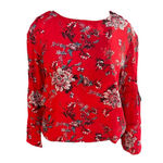 Glamorous Tie sleeve Sleek bright red and beautiful blue ties floral top Sz 14 L Photo 0