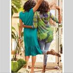 Soft Surroundings  Fleur Short Sleeve Ruffled‎ Hem Midi Dress in Green Pockets M Photo 3