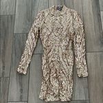 BANJUL  Tan and Brown Bodycon Dress with Mock Neck Photo 0