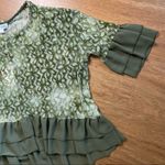 Umgee NWT Olive Green Floral Velvet Flare Sleeve Blouse Photo 3