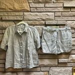 James Perse Canyon 100% Linen Button Up Shirt & Short Set Silt Pigment 2 Medium Photo 4