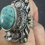 Vintage Turquoise Silver Tone Stretch Ring Big Comfortable Ring Photo 1