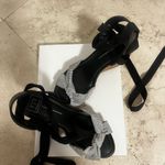 Black and White Striped Wedge Sandals Size 7 Photo 3