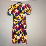 Albert Nipon Dress Silk Multicolor Bright Floral Short Sleeve Size 4 Pockets Pink Photo 4