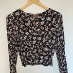 Wild Fable  | Black Floral Ribbed Long Sleeve Top | Medium Photo 2