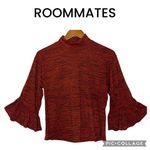 Roommates Women mock neck big bell sleeves red black top size M NWT Photo 1