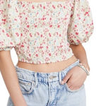 Sokie Collective Shirt Women Small Greenwich Floral Puff Sleeve Smocked Top NWT White Photo 0