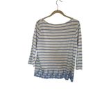 Talbots  3/4 Sleeve Striped Nautical Top Size Medium Wide Neck Embroidered Travel Photo 1