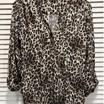 CB Cheetah Print Brown/Tan 3/4 Tab Sleeve Blouse Size Small Gathered Trendy Black Photo 0
