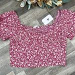 Elodie  Floral Print Cropped Short Sleeve Boho Top in Berry NEW Size XL Photo 1