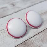 Vintage Stud Earrings For Pierced Ears Slightly Domed White with Red Photo 1
