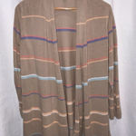 J. Jill Cardigan Sweater Linen Rayon Blend Womens Medium Open Front Tan Stripe‎ Brown Photo 0