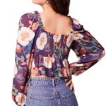 Band of Gypsies NWT Floriane Purple Floral Smocked Ballon Sleeve Crop Top Small Photo 1