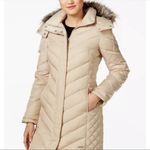 Kenneth Cole • Tan Quilted Faux Fur Trim Hooded Down Puffer Coat Photo 49