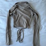 Hollister  beige cropped collared long sleeve shirt with tie in the back Photo 2