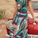 Soft Surroundings  Maxi Dress Blue Green Zina Watercolor Pullover V-Neck XS Photo 0