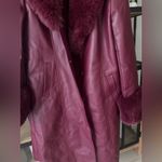 Azalea Wang Marbolo trench coat faux fur PU buttons shawl collar cuffs burgundy Red Size M Photo 10