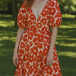 ZARA Red and White Floral Midi Dress sz M Photo 0