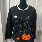 Vintage Black Halloween Embroidered Sweater in L Size L Photo 0