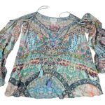 Camilla Silk Drop Shoulder Metallic Sparkle Embellished Boho Top Blouse XS Photo 0