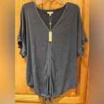 Max Studio  Embroidered V-Neck Flutter Sleeve Tie-Front Top in Blue Denim Size 2X Photo 3