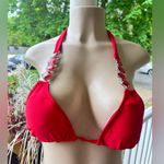Luxurious Geometric Gem Brazilian Cheeky Halter Slide Triangle Bikini Set Red Size L Photo 3