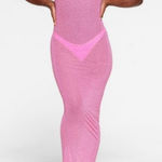 SKIMS  Taffy Pink Mesh rhinestone swim cover up maxi dress size: L Photo 0