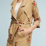 Anthropologie Embroidered Floral Trench Coat by Cartonnier size M Tan Size M Photo 0