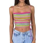 Princess Polly  Women's Multicolor Rainbow Striped Lace Up Sutton Crop Top Size 6 Photo 0