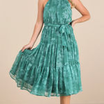 Lulus  Float to You Green Floral Print Halter Tiered Midi Dress Cocktail XS NWT Photo 0