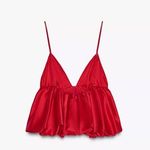 ZARA  top Cropped blouse ruffle red satin elegant evening date party  Photo 4