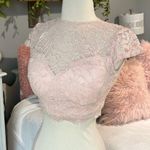 B Darlin Lace Top Criss Cross Open Back Sash Tie Peach Womens 1/2 Romantic Lace Photo 9