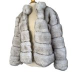 Guess  Oversized Faux Fur Jacket Gray Puffer Zip Up Coat SUPER SOFT Furry Sz L Photo 7