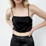 ZARA NEW SATIN-FINISH TOP WITH BOWS BLACK WOMENS SIZE M Photo 7
