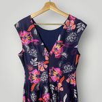 Eliza J  Floral Scuba Sheath Dress Navy Pink Size 10 V-Neck‎ Cap Sleeve Stretch Photo 8