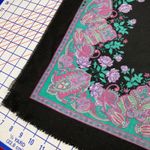 Vintage Black & Pink Paisley Floral Fringe Square Scarf Medallion Boho Whimsical Photo 2