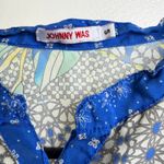 Johnny Was  Silk Tunic Top Womens Small Blue Koi Fish Floral Button Up Art Photo 8