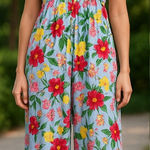 Old Navy Floral Jumpsuit Tie Strap Smocked Back Casual Summer Lightweight L Photo 0